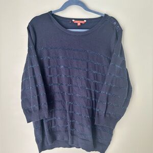 ModCloth Blue Striped Sweater 2X | Metallic Knit | Cozy Plus Size Top